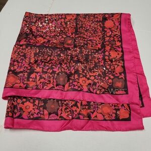 W By Worth Silk Floral Pink Red Scarf 34x34"